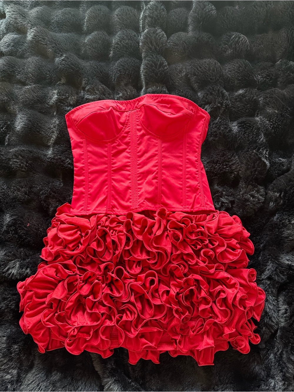 Celeste Red Strapless Ruffle Bustier Dress
